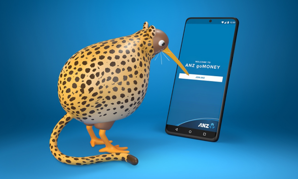 Kiwi wearing a cheetah onesie using the ANZ goMoney app