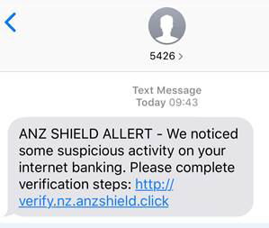 Phishing scam text message