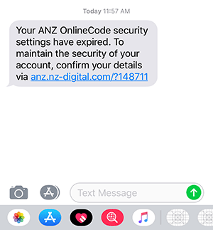 Example of phishing text message